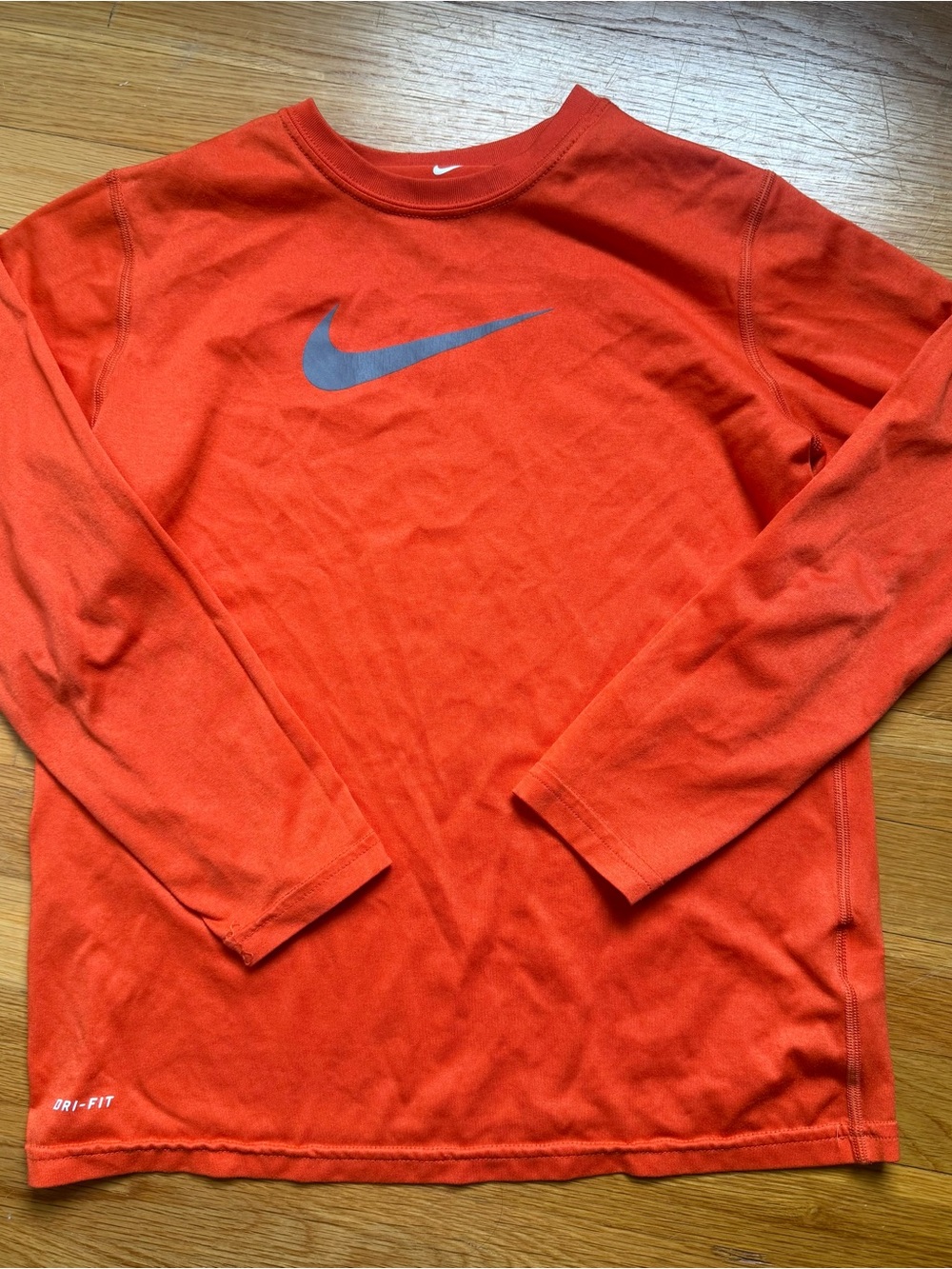 Nike Long Sleeve Tee in Bright Orange with Gray Swoosh